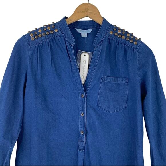 Khakis & Co. Studded Blue Denim Shirt Ling Sleeved NWT - Picture 1 of 10